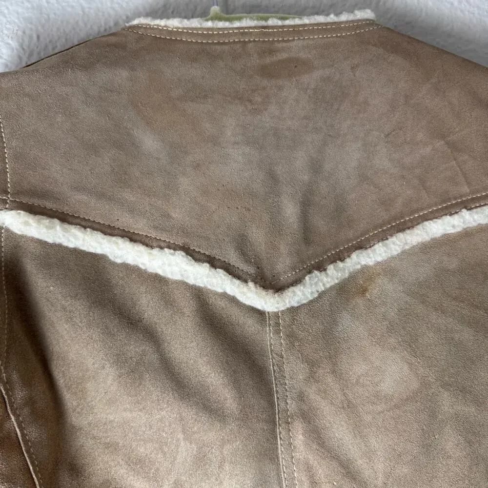 Vintage 70s Reversible Sherpa Lined Suede Leather Vest Men’s Size XL